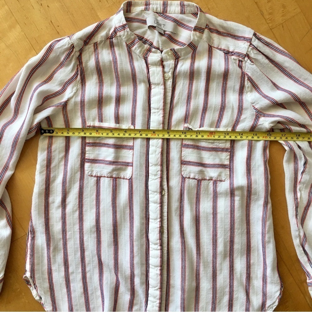LOFT Striped Long Sleeve Casual Blouse Cream Ivory Ecru Red Navy Size XS - Picture 10 of 13